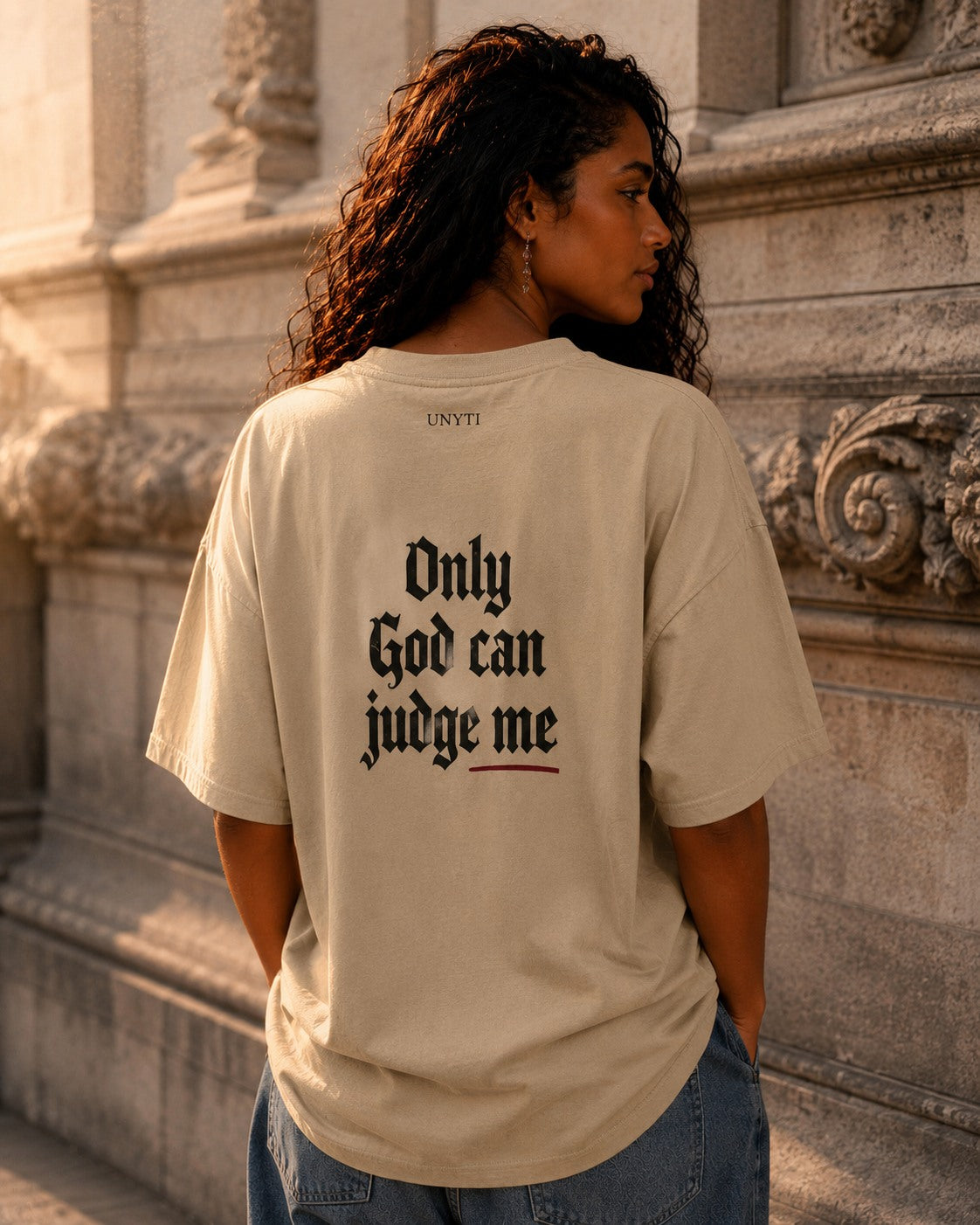 UNYTEEBOARD Only God Can Judge Me Gothic Beige — t-shirt beige