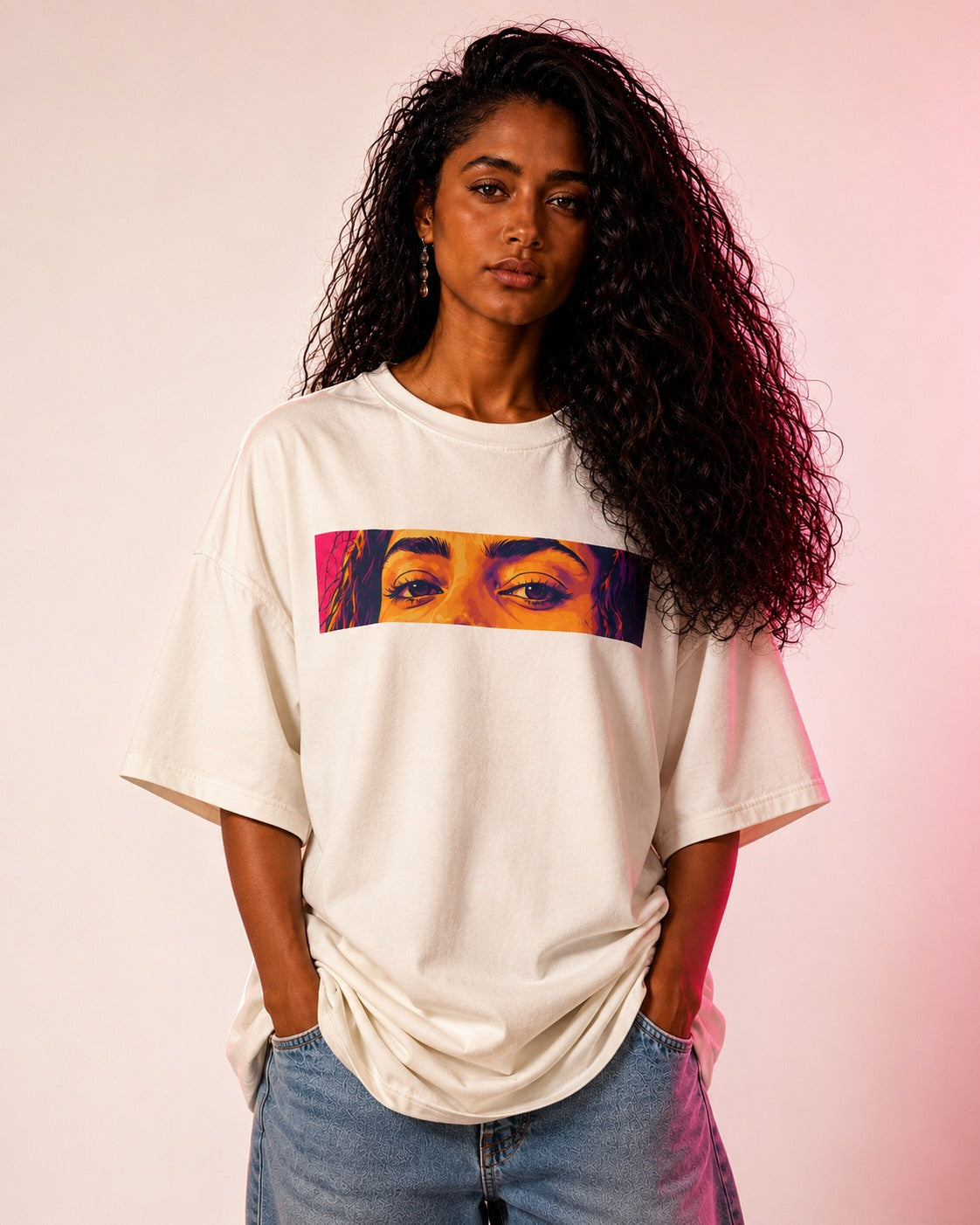 UNYTEEBOARD Portrait Pop — Regard Femme Blanc — t-shirt blanc
