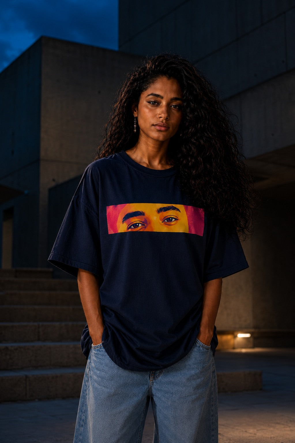 UNYTEEBOARD Portrait Pop — Regard Homme Bleu nuit — t-shirt bleu nuit