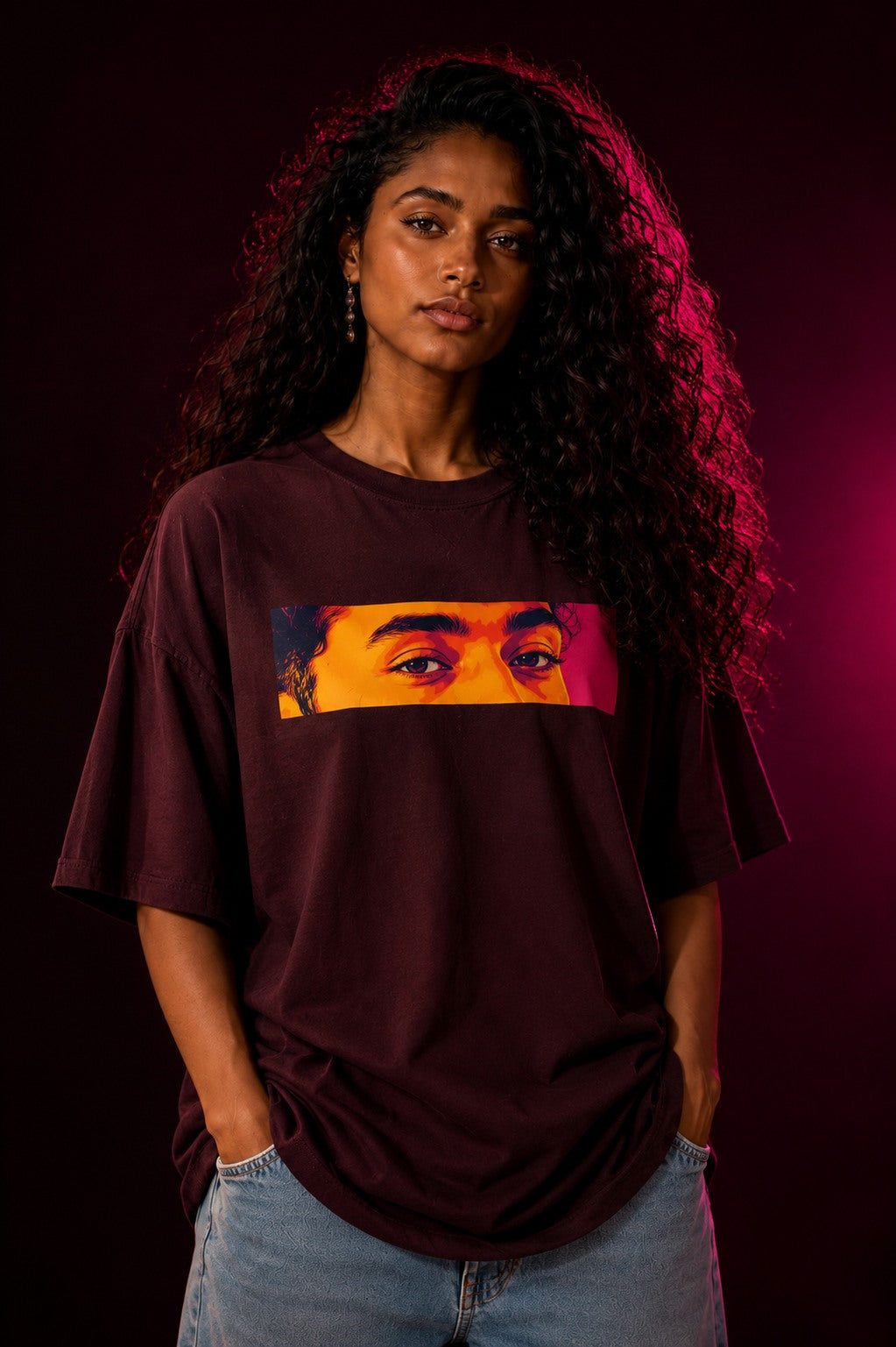 UNYTEEBOARD Portrait Pop — Regard Homme Bordeaux — t-shirt bordeaux