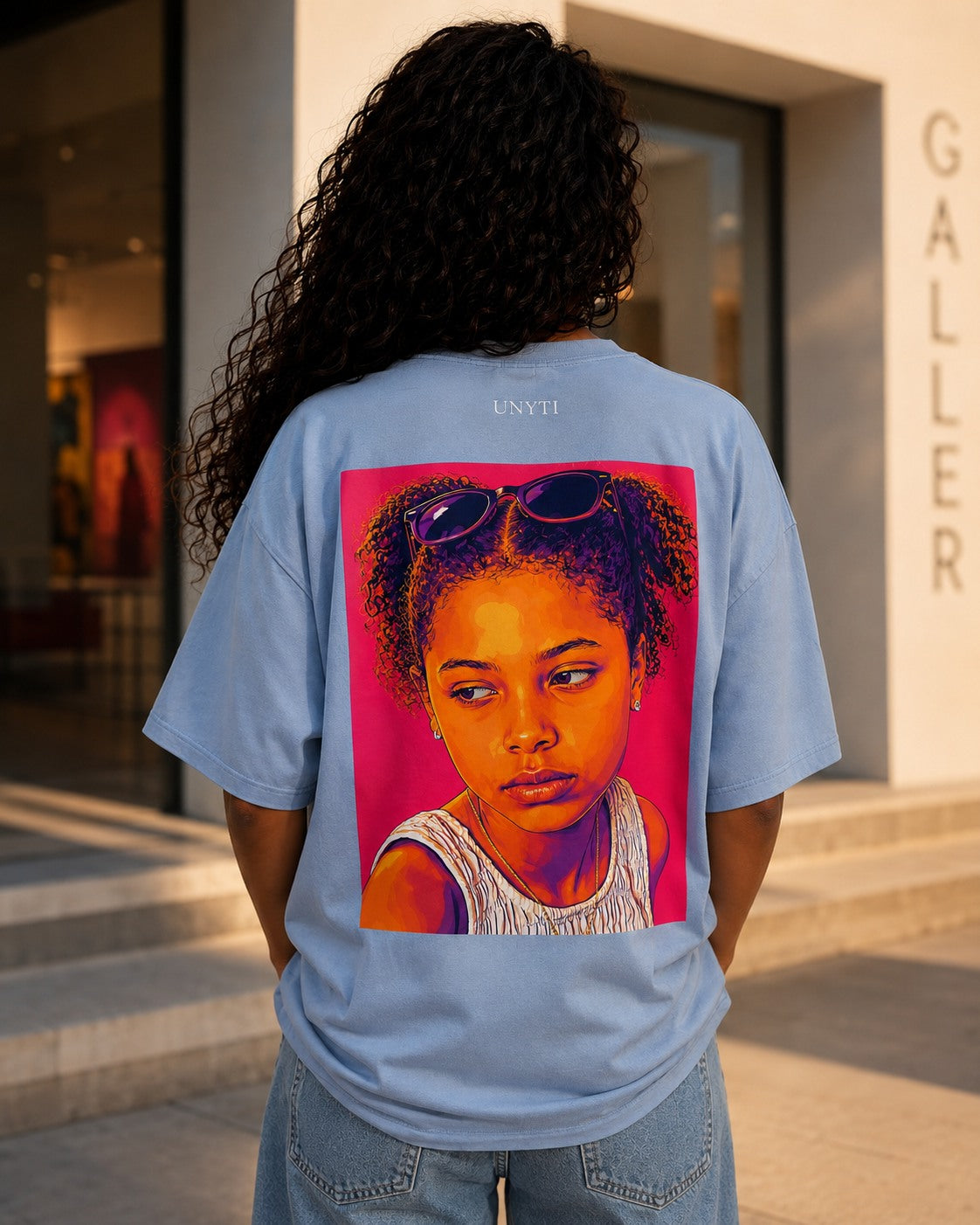 UNYTEEBOARD Portrait Pop — Enfant Bleu ciel — t-shirt bleu ciel