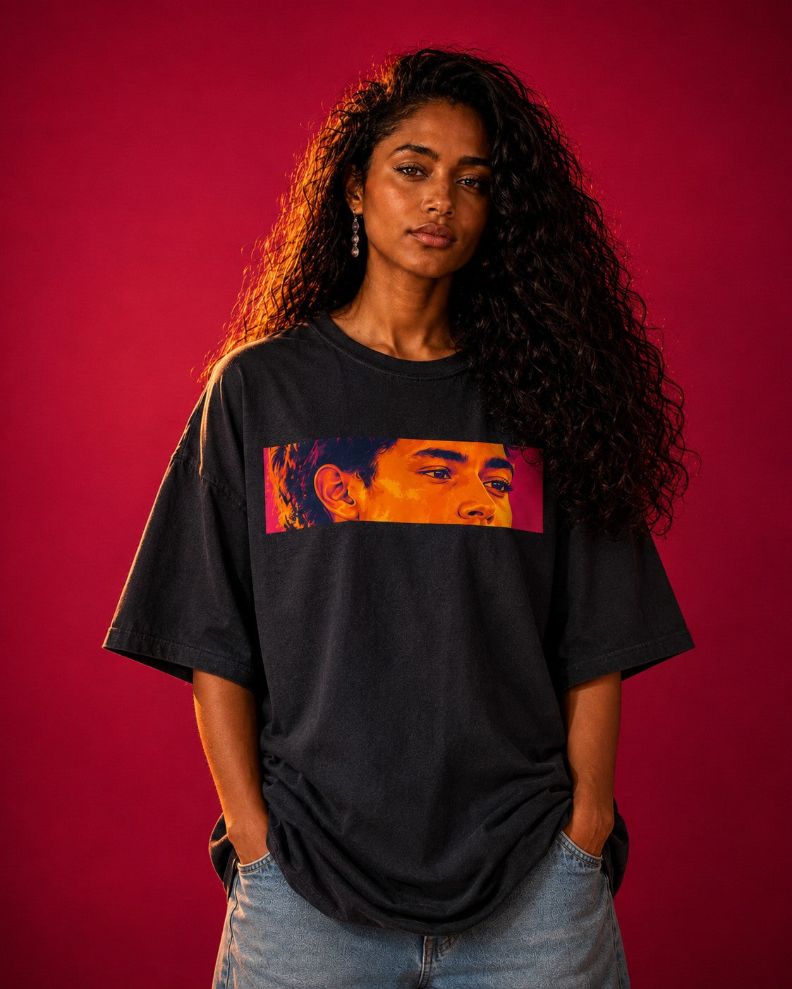 UNYTEEBOARD Portrait Pop — Regard Homme Studio Noir — t-shirt noir