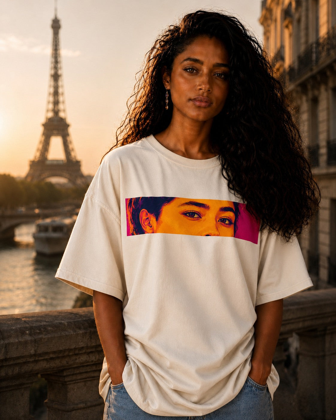 UNYTEEBOARD Portrait Pop — Regard Homme Studio Blanc — t-shirt blanc