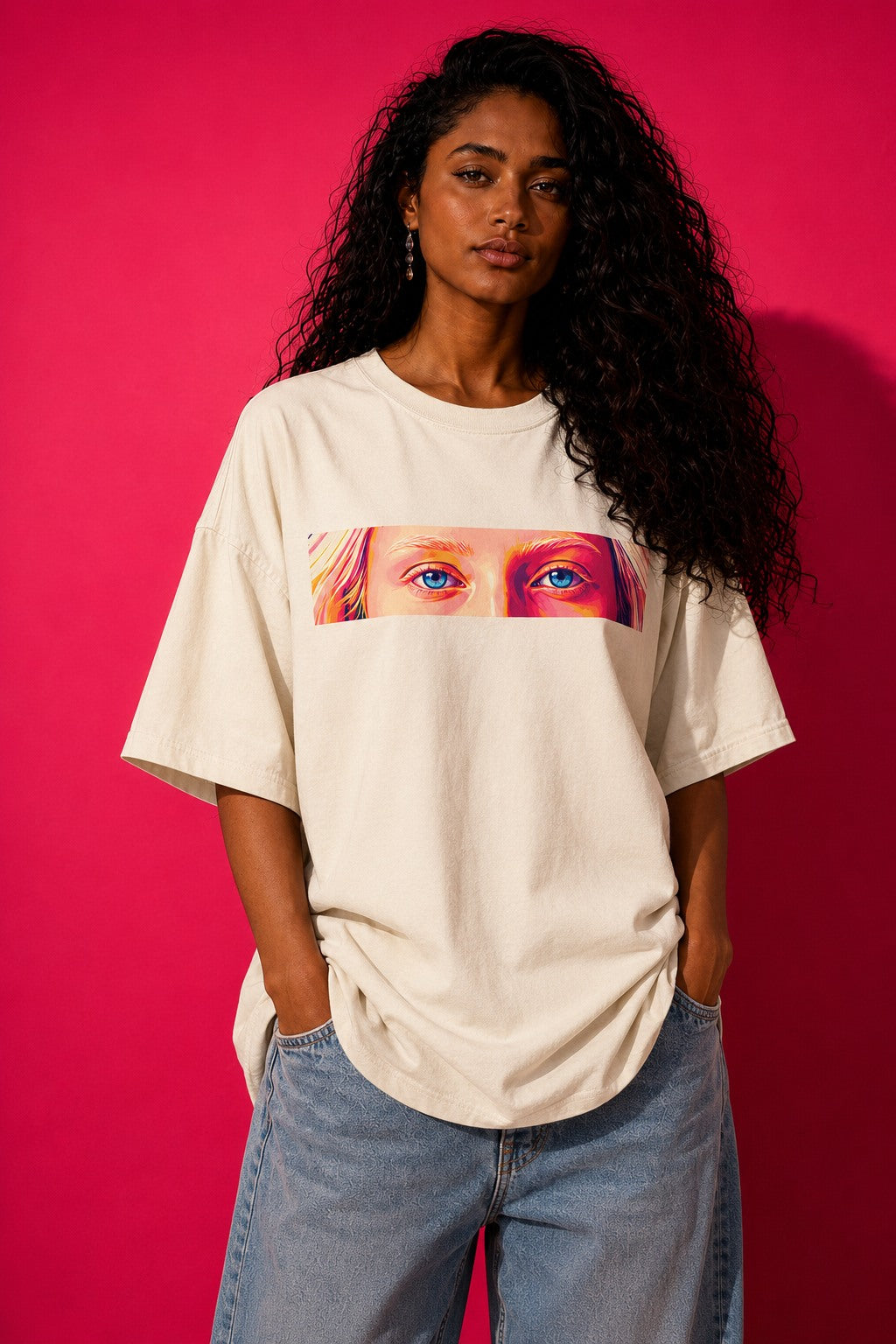 UNYTEEBOARD Portrait Pop — Regard Femme Studio Blanc — t-shirt blanc