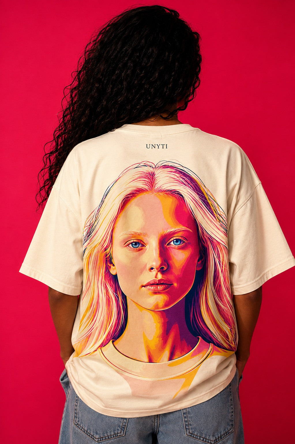UNYTEEBOARD Portrait Pop — Femme Blonde Blanc — t-shirt blanc